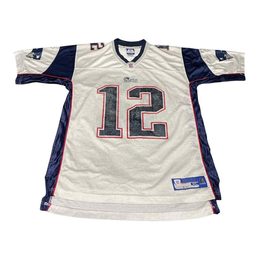 New England Patriots Jersey Mens XL White‎ Navy NFL Football Tom Brady 12 Reebok